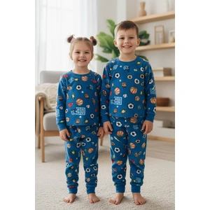 Top Desenli Bisiklet Yaka Polar Unisex Çocuk Pijama Takımı