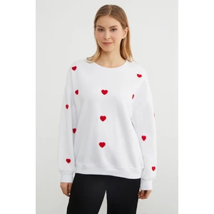 3 Iplik Kalp Nakışlı Oversize Sweatshirt