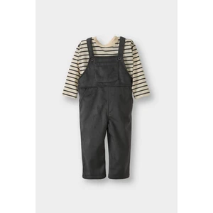 Erkek Bebek 2'li Takım Çizgili Uzun Kollu Tişört Fitilli Kadife Salopet G0024A525WN