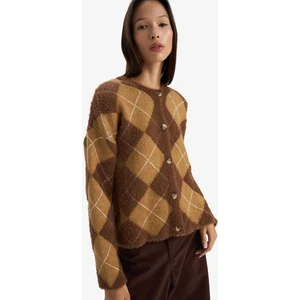 Regular Fit Bisiklet Yaka Baklava Desenli Düğmeli Triko Hırka G3252AX25WN