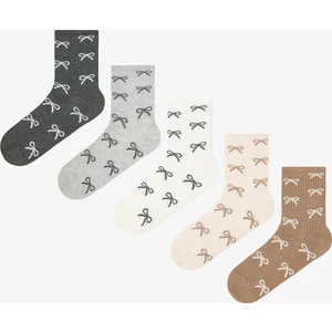 5 Çift Pamuklu Kurdele Desenli Soket Çorap