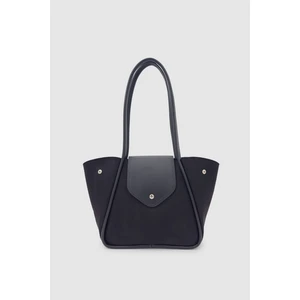 Lacel Fermuarlı Kanatlı Tote Süet Omuz, Kol ve El Çantası Siyah