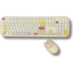 Kablosuz Klavye ve Mouse Set Renkli Sevimli 100 Tuşlu Pc Notebook Laptop Uyumlu Klavye ve Fare Ev Ofis Kullanımına Uygun Ingilizce Q Klavye