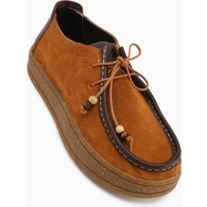 Polin Hakiki Deri Taba Süet Bağcıklı Günlük Loafer Ayakkabı