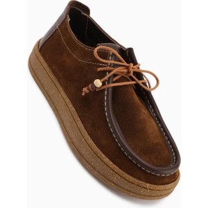 Polin Hakiki Deri Kahve Süet Bağcıklı Günlük Loafer Ayakkabı