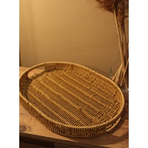 Hasır Rattan Oval Tepsi Geniş Boy