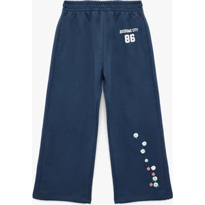 Şardonlu Çiçek Baskılı Pamuklu Geniş Paça Eşofman Altı