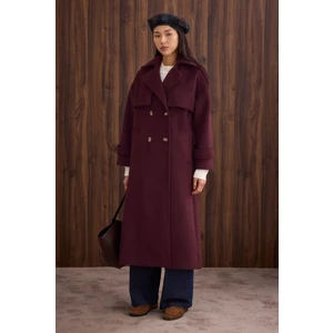 Rüzgarlıklı Uzun Kaban Bordo