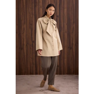 Fiyonk Detaylı Gömlek Koyu Bej