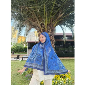 Kamer Scarf Modal Soft Serisi Etnik Desen Şal Saks Mavisi