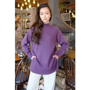 Balıkçı Yaka Basic Kazak Menekşe