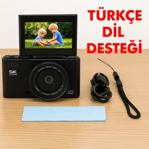 5k UHD 75 Mp Dijital Kamera | 18X Zoom | Retro Tasarım | Vlog & Seyahat Fotoğrafçılığı (Siyah)