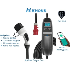 Taşınabilir Elektrikli Araç Şarj Cihazı 22Kw