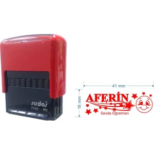 911 Kişiye Özel Emojili Öğretmen Mührü - 1 Adet Kırmızı 41x16 mm