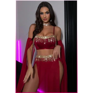 Fantazi Dansöz Kadın Seksi Pullu Şık Altın Detaylı Transparan Oryantel Fantezi Gece Kostümü