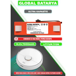 Global Batarya Roborock S5 Max Uyumlu Akıllı Robot Süpürge Bataryası 14.4V 7000MAH Li-Ion Pil (Ultra Kapasite)