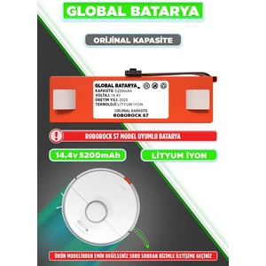 Global Batarya Roborock S7 Uyumlu Akıllı Robot Süpürge Bataryası 14.4V 5200MAH Pil ( Orijinal Kapasite)