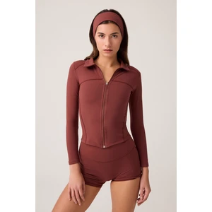 Los Ojos x Ece Bordo Fermuarlı Spor Ceket Collared