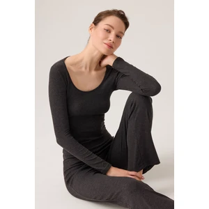 Los Ojos x Ece Antrasit Modal Kumaşlı Uzun Kollu Eşofmanlı Pijama Takımı Ribbed Pj2