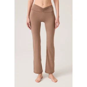 Los Ojos x Ece Mocha Melanj Bel Detaylı Ispanyol Paça Pantolon Ruched & Flared