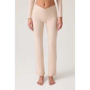 Los Ojos x Ece Bej Melanj Bel Detaylı Ispanyol Paça Pantolon Ruched & Flared