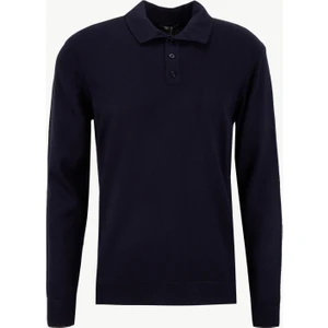 People By Fabrika Polo Yaka Basic Düz Lacivert Erkek Kazak PBF5WM-KZK9555