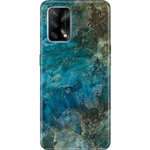 Oppo A74 4g Uyumlu Kılıf Silikon Desenli Resimli Kapak Mavi Mermer