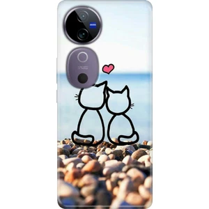 Vivo V40 5g Kılıf Vivo V40 Desenli Silikon Baskılı Kedilerin Aşkı