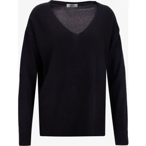 People By Fabrika V Yaka Loose Fit Düz Siyah Kazak Kadın PBF5WL-KZK9519