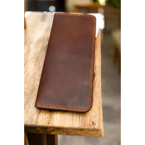 Parla Leather Samira El Yapımı Çıtçıtlı Hakiki Gerçek Deri Kadın Erkek KART Cüzdan Kızıl Taba