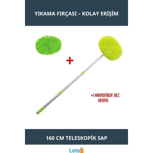 Yedek Bezli Mikrofiber Araba Yıkama Fırçası Teleskopik Sap 1,60M