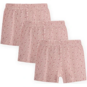 Üçlü Kız Boxer Set 2-9 Yaş Pudra Pembe Çiçekli