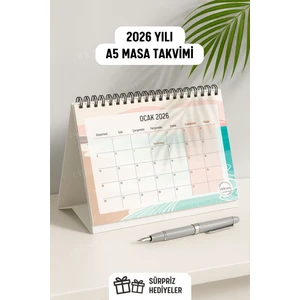 Eldesen Tasarım 2026 Masa Takvimi Spiralli A5 (21X16CM) Büyük Boy / Resmi Tatiller ve Hafta Sonları / 12 Aylık