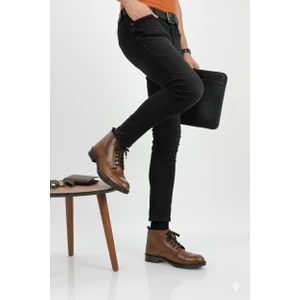 Erkek Hakiki Deri Klasik Tarz Fermuarlı Içi Kürklü Bot AL25/KB529