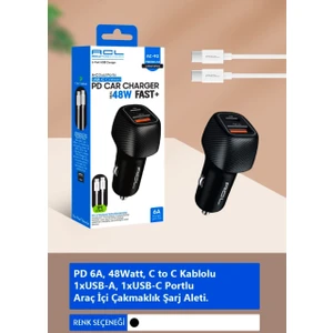 48w Usb ve Type-C Girişli Kablolu Hızlı Araç Şarjı