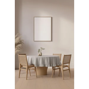 Buldan Pamuklu Keten Yuvarlak Fırfırlı Masa Örtüsü