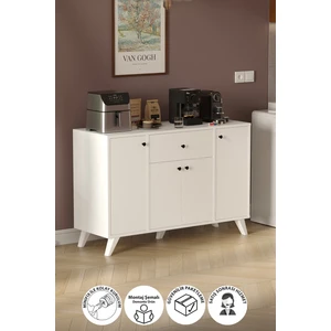 4 Kapaklı Dolap Çekmeceli Çok Amaçlı Dolap Mutfak Dolabı Kahve Köşesi Kiler Ilayda Beyaz