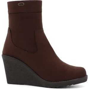 Kadın Kahve Süet Fermuarlı Dolgu Topuklu Bot