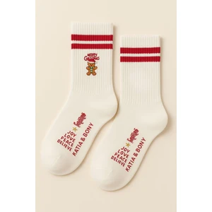 Katia & Bony Unisex Ginger Bread Man Desenli Yılbaşı Soket Çorap Beyaz