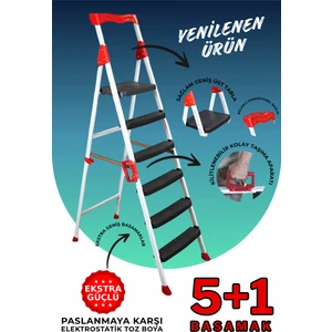 Bambus Home Elegance 5+1 Geniş Basamaklı Kolay Taşıma Aparatlı Merdiven Kaliteli Paslanmaz