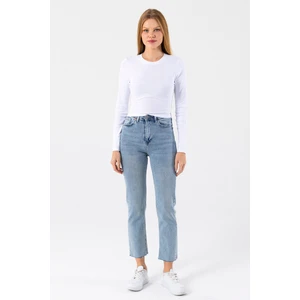 Kadın Normal Bel Mom Fit Jean Buz Mavi - 2602 