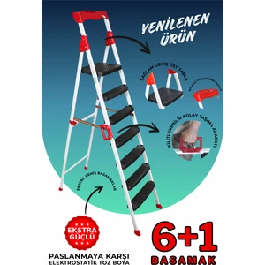 Bambus Home Elegance 6+1 Geniş Basamaklı Kolay Taşıma Aparatlı Merdiven Kaliteli Paslanmaz