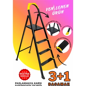 Bambus Home Ze Hardy 3+1 Basamaklı Özel Tasarım Hafif Merdiven (Kaymaz Papuçlu) Paslanmaz