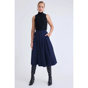 Pileli Midi Boy Cepli Etek