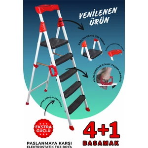 Bambus Home Elegance 4+1 Geniş Basamaklı Kolay Taşıma Aparatlı Merdiven Kaliteli Paslanmaz