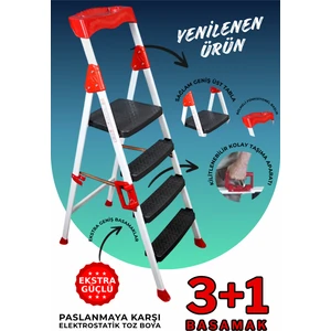 Bambus Home Elegance 3+1 Geniş Basamaklı Kolay Taşıma Aparatlı Merdiven Kaliteli Paslanmaz