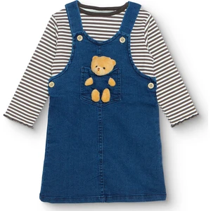 Hellobaby Kız Bebek Teddy Bear Elbise Tshirt Denim Bisiklet Yaka Uzun Kol