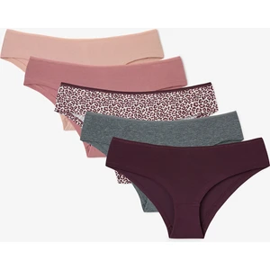 Leopar ve Çiçek Desenli Düşük Bel 5'li Hipster Külot