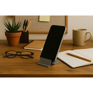 3D Baskı Telefon Standı Gri Renk Masaüstü Minimal Tasarım Sabit Aparat Tutucu Organizer