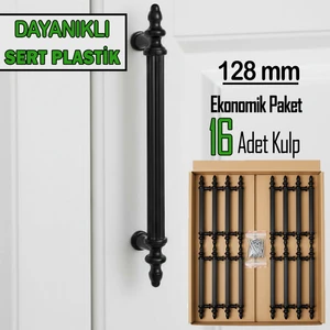 16 Adet Sert Plastik Polavit Siyah 128 mm  Mobilya Mutfak Çekmece Dolap Dolabı Kulpu Kulbu Kulpları